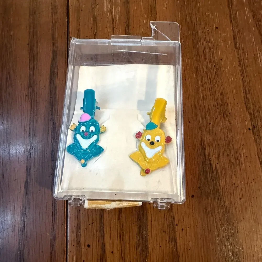 Vintage Karen Zern Clown Hair Barrettes Pair NOS Made Korea Jamesway 1980s